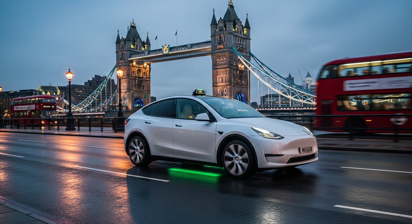 Tesla driving through London